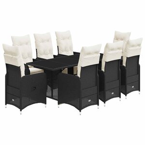 vidaXL Ensemble de bistro de jardin 9 Pièces coussins noir poly rotin