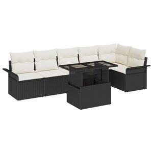 vidaXL Ensemble de Canapés de Jardin 7 Pièces avec Coussins Noir Poly Rattan