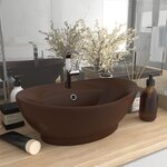 vidaXL Lavabo ovale à trop-plein Marron foncé mat 58 5x39 cm Céramique