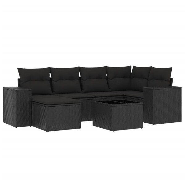 vidaXL Salon de jardin 7 Pièces avec coussins noir résine tressée