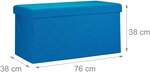 Tabouret banquette pouf de rangement pliant coffre repose-pieds 76 cm lin bleu 13_0002337_2