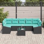 vidaXL Ensemble de Canapés 8 Pièces Noir et turquoise polyrotin