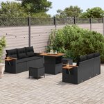 vidaXL Ensemble de canapé de jardin avec coussin 9 Pièces Noir
