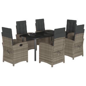vidaXL Ensemble à manger de jardin et coussins 7 Pièces gris rotin