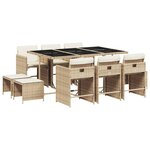 vidaXL Ensemble à manger de jardin et coussins 11 Pièces beige poly rotin