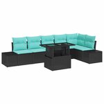 vidaXL Ensemble de canapé de jardin 7 Pièces Noir et Bleu polyrotin
