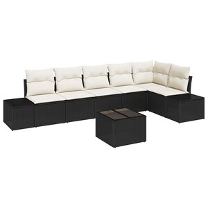 vidaXL Ensemble de canapé de jardin 7 Pièces Noir  crème Poly rotin