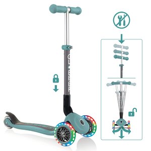Globber 432-306-MYT - Trottinette Primo - 120/80 mm  ABEC 5  3 roues  réglable  roues LED