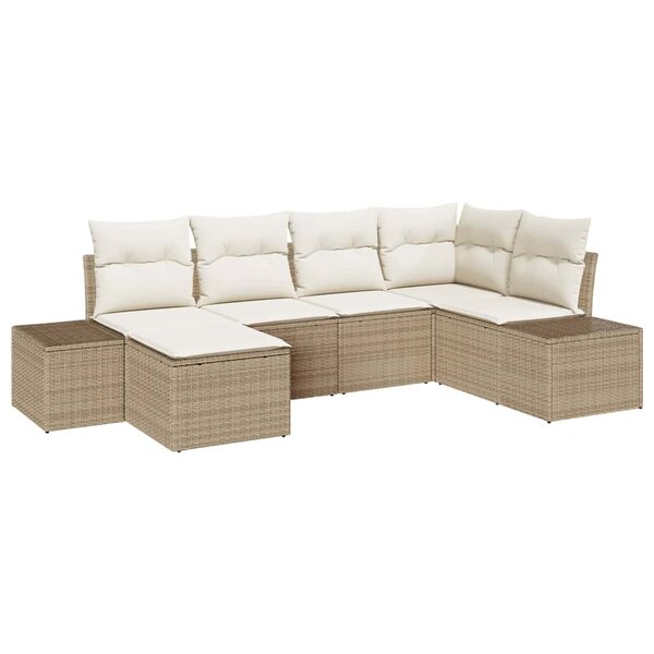 vidaXL Ensemble de canapé de jardin 6 Pièces Beige et crème. Poly rotin