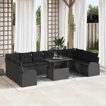 vidaXL Ensemble de canapé de jardin 11 Pièces Noir Poly rotin