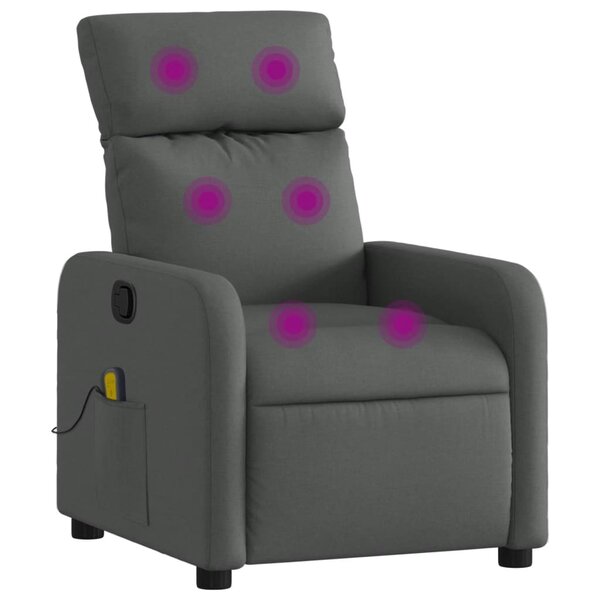 vidaXL Fauteuil inclinable de massage en tissu gris foncé