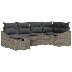 vidaXL Ensemble de Canapé de Jardin 6 Pièces avec Coussins Gris en Rattan Poly
