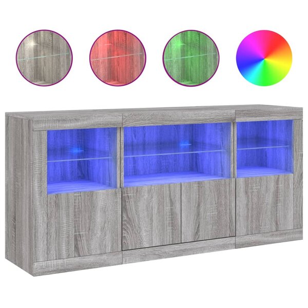 vidaXL Buffet avec lumières LED sonoma gris 142 5x37x67 cm
