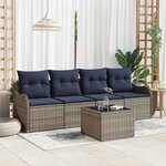 vidaXL Ensemble de canapé de jardin 5 Pièces Gris polyrotin
