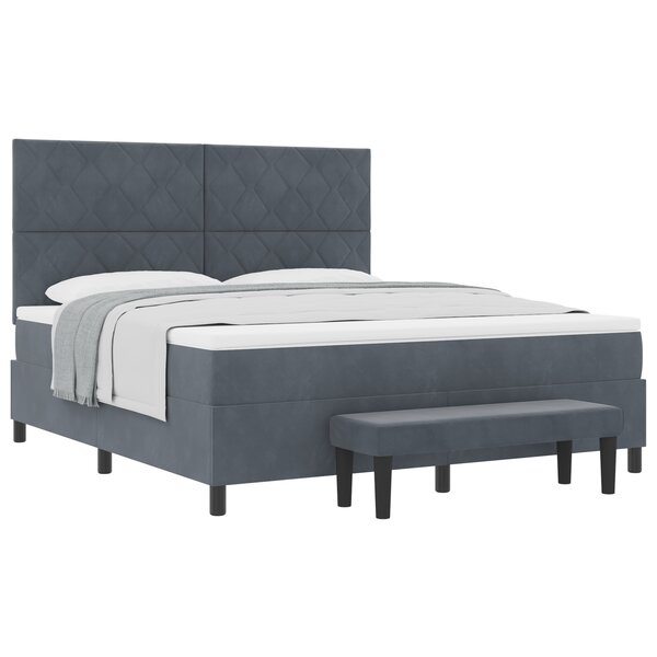 vidaXL Lit Box Spring avec Matelas et Banc Gris Foncé 180x200 cm Velours