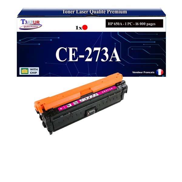 T3AZUR - 650A Toner compatible avec HP CE273A Magenta compatible avec HP Color LaserJet Enterprise M750dn  M750n  M750xh