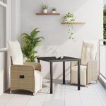 vidaXL Set de jardin 3 pièces avec coussins beiges en poly rattan
