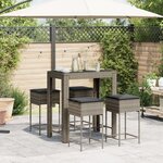 vidaXL Ensemble de bar de jardin 5 Pièces avec coussins gris poly rotin