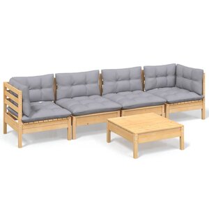 vidaXL Salon de jardin 5 Pièces avec coussins gris bois de pin massif