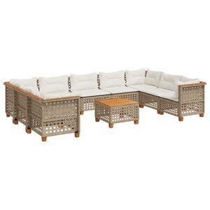 vidaXL Salon de jardin avec coussins 10 Pièces beige résine tressée