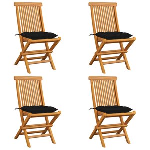 vidaXL Chaises de jardin et coussins noir lot de 4 Bois de teck massif