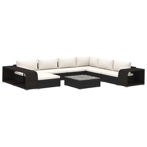 vidaXL Salon de jardin 10 Pièces avec coussins résine tressée noir