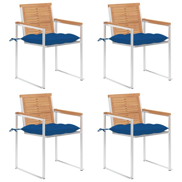 vidaXL Chaises de jardin lot de 4 avec coussins Bois de teck massif