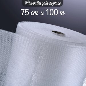 Lot de 1 rouleau de film bulle d'air 35µ gain de place 75cm x 100 mètres