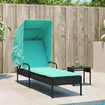 vidaXL Chaise longue avec auvent noir résine tressée