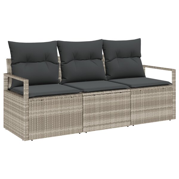 Canapé de jardin vidaXL 3 pièces avec coussins gris clair Poly Rattan