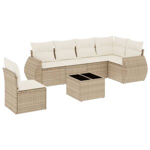 vidaXL Salon de jardin avec coussins 7 Pièces beige résine tressée