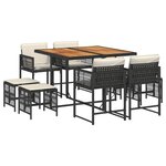 vidaXL Ensemble à manger de jardin 9Pièces coussins noir résine tressée
