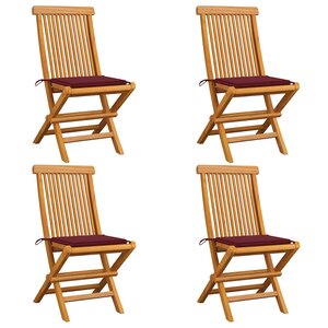 vidaXL Chaises de jardin avec coussins rouge bordeaux lot de 4 Teck
