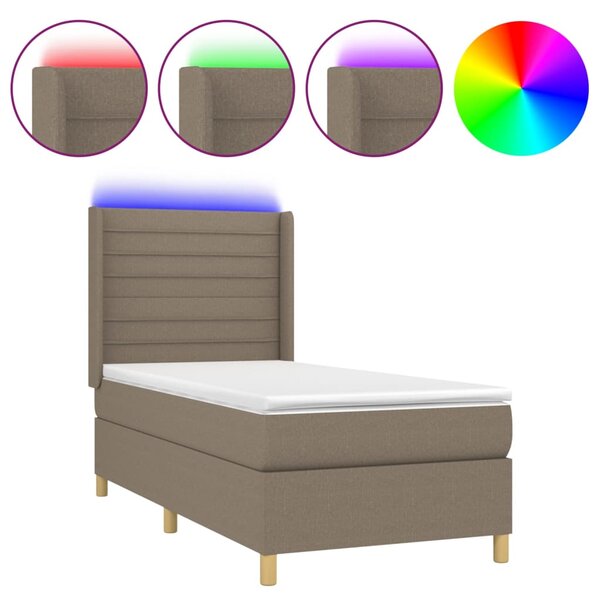 vidaXL Sommier à lattes de lit matelas et LED Taupe 90x200 cm Tissu