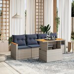 vidaXL Salon de jardin 5 Pièces avec coussins gris résine tressée