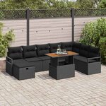 vidaXL Ensemble de canapé de jardin avec coussin 9 Pièces Noir Poly rotin
