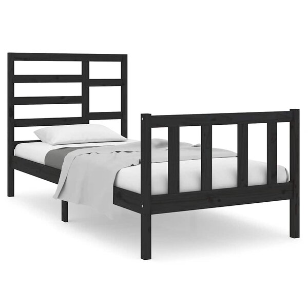 vidaXL Cadre de lit sans matelas noir bois massif 75x190 cm
