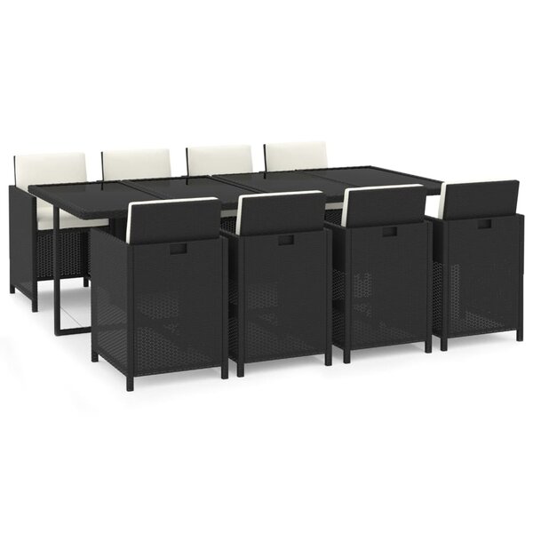 vidaXL Ensemble à manger de jardin coussins 9Pièces Résine tressée Noir