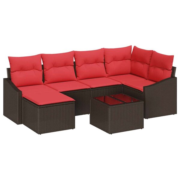 vidaXL Ensemble de Canapés avec coussin 7 Pièces Marron polyrotin