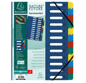 Trieur HARMONIKA à fenêtres et élastiques carte lustrée 24 comp. Bleu EXACOMPTA