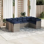 vidaXL Salon de jardin 9 Pièces avec coussins gris résine tressée