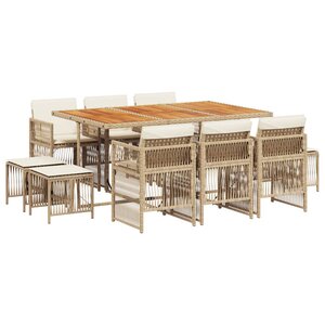 vidaXL Ensemble à manger de jardin et coussins 11 Pièces beige poly rotin