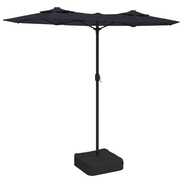 vidaXL Parasol de jardin à double tête avec LED noir 316x145 cm