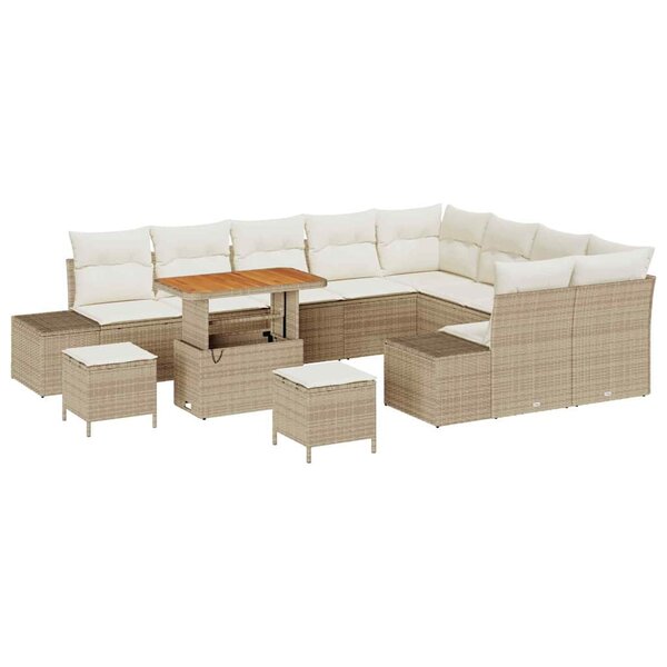 vidaXL Ensemble de canapé de jardin avec coussin 12 Pièces Beige  Crème