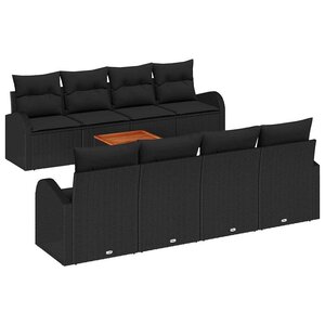 vidaXL Ensemble de canapé de jardin avec coussin 9 Pièces Noir polyrotin