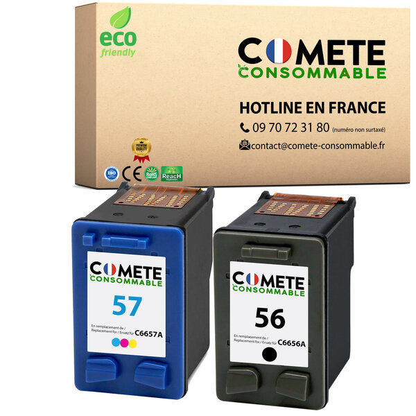 56 57 - 2 Cartouches d'encre Compatibles pour HP 56 57 XL - COMETE
