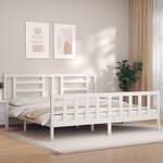 vidaXL Cadre de lit avec tête de lit blanc Super King Size bois massif