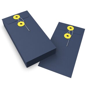 Lot de 20 enveloppes bleue marine + jaune à rondelle et ficelle 220x110