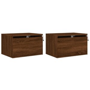 vidaXL Tables de chevet murales avec lumières LED 2 Pièces chêne marron