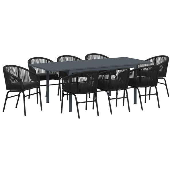 Ensemble de salle à manger jardin 10 pièces avec coussins en poly rotin noir vidaXL